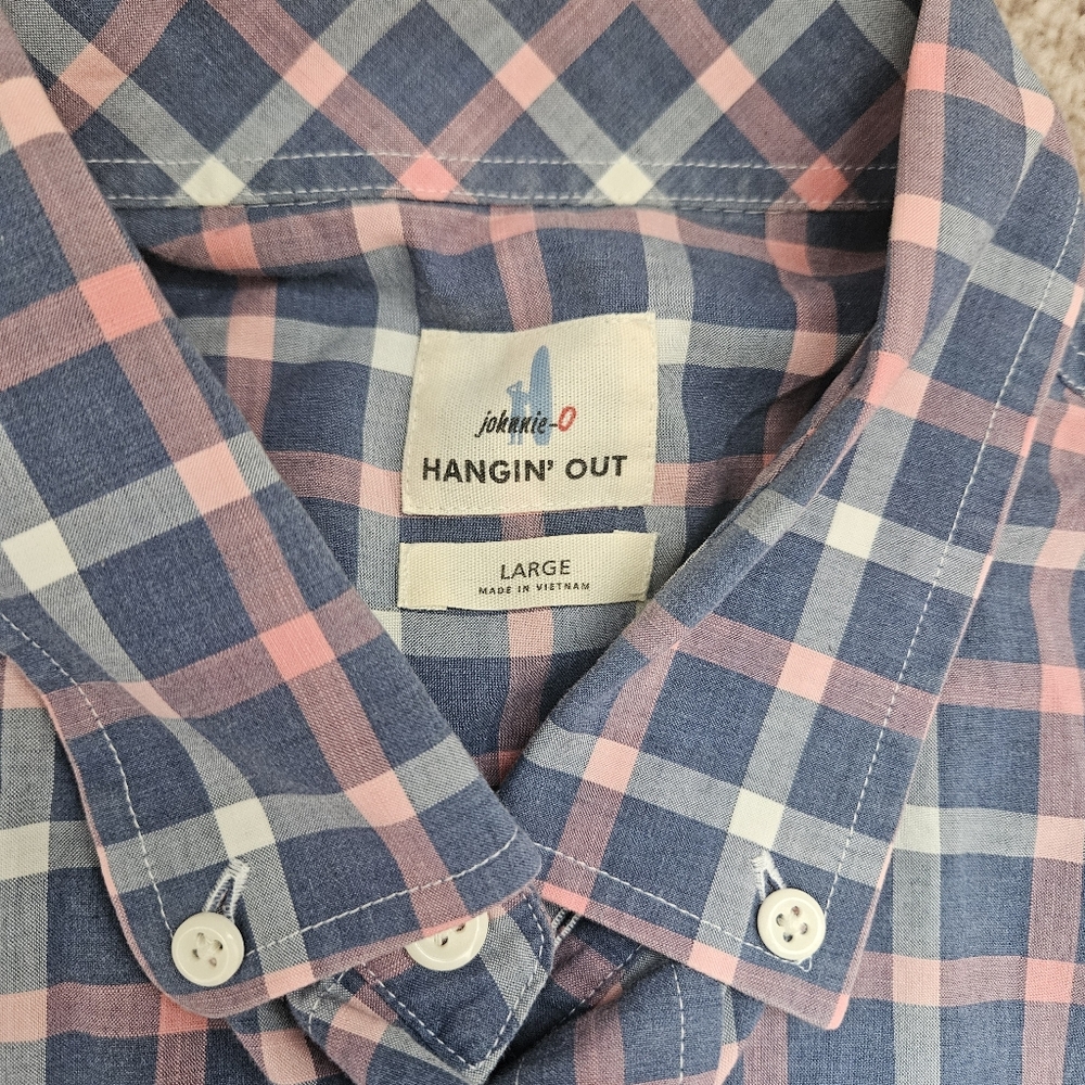 Johnnie-O JMWL 4290 Oscar pink Blue Plaid long sleeve button-down shirt Mens L - Picture 2 of 8